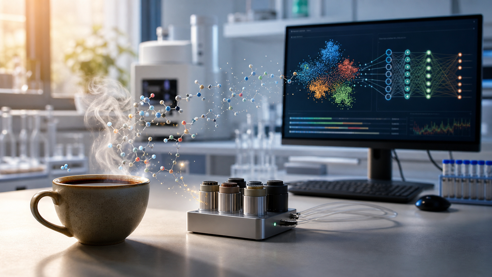 A sensory science lab where the chemical signals in coffee aroma become data an AI can read