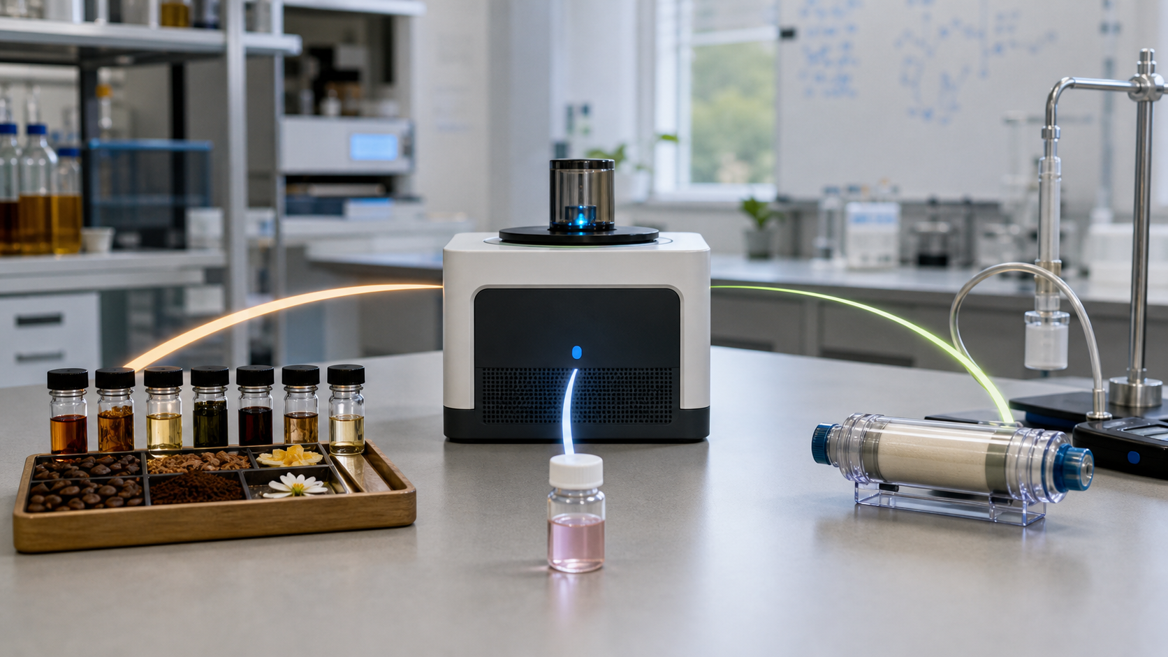 A chemical-sensing AI analyzing food, medicine, and environmental samples in one laboratory